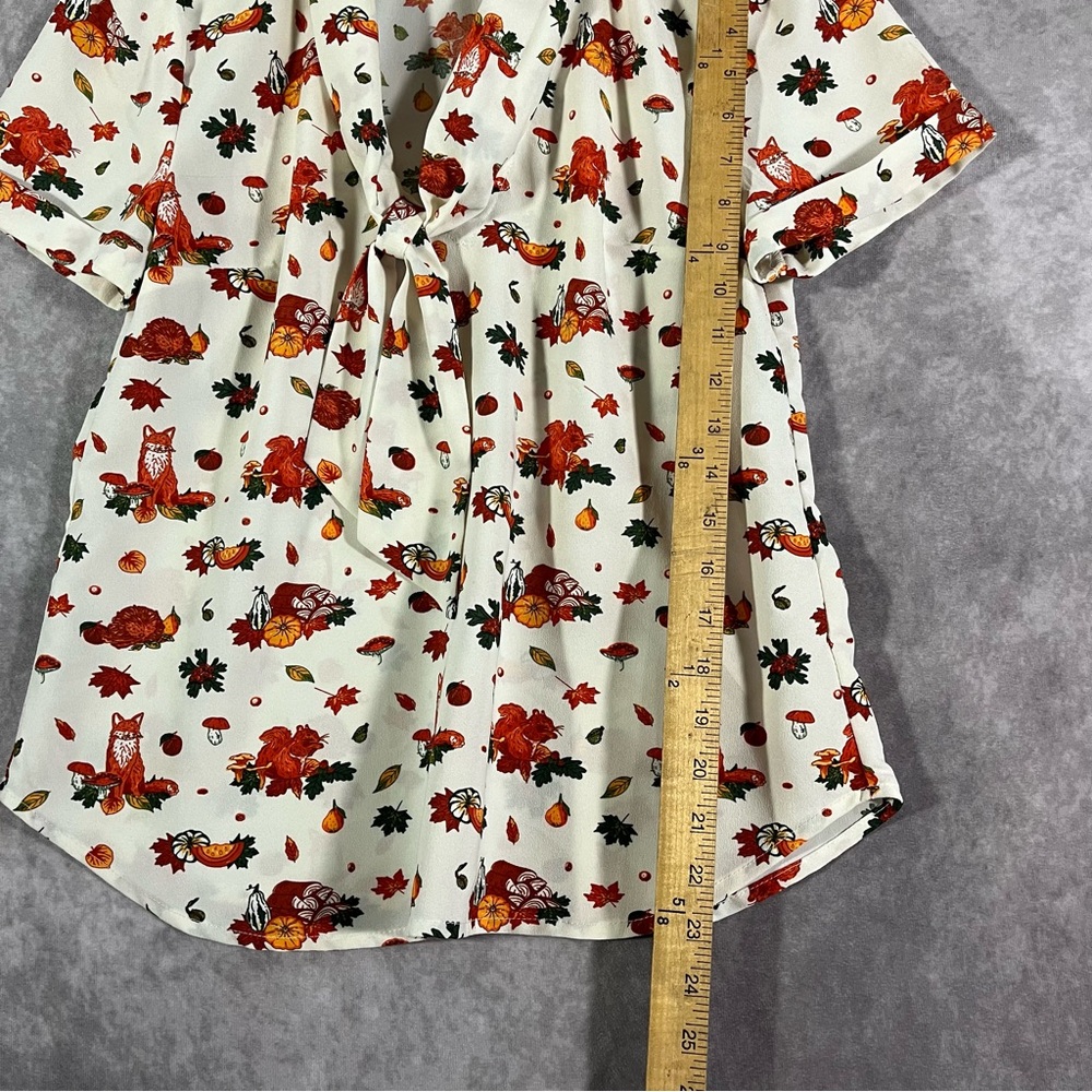 🔺SOLD🔺 ModCloth Polished Playful Tie-Neck Blouse White Harvest Autumn Fall Small - Picture 6 of 6